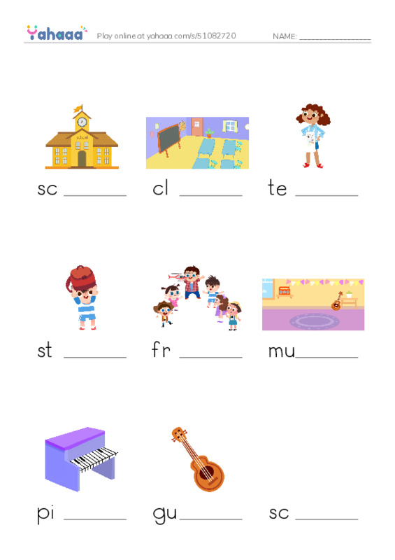 Finish the word worksheet for Unit 2: Our school
