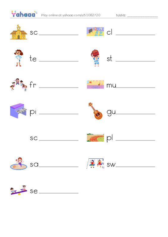 Write the word rows worksheet for Unit 2: Our school