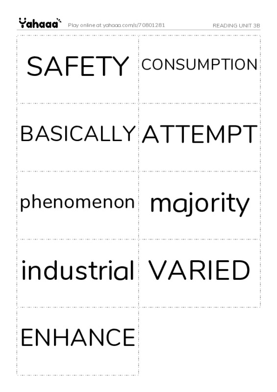 Word flashcards worksheet for READING UNIT 3B