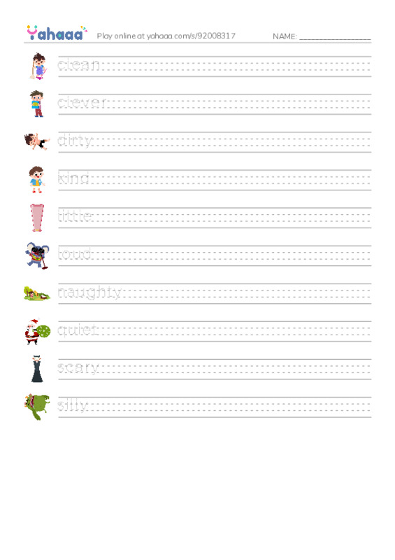 Handwriting lines worksheet for Vocab Unit 4