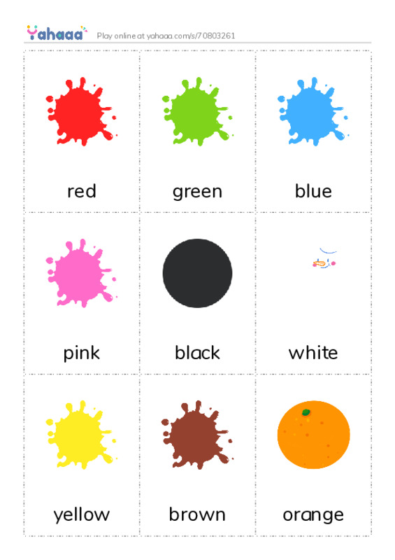 Picture flashcards worksheet for red, green, blue and 7 more