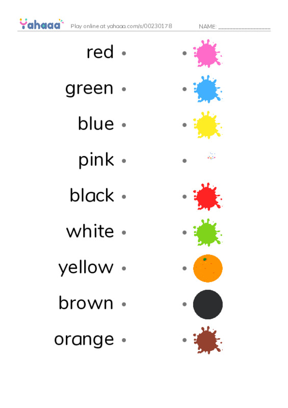Draw a line to match worksheet for red, green, blue and 7 more