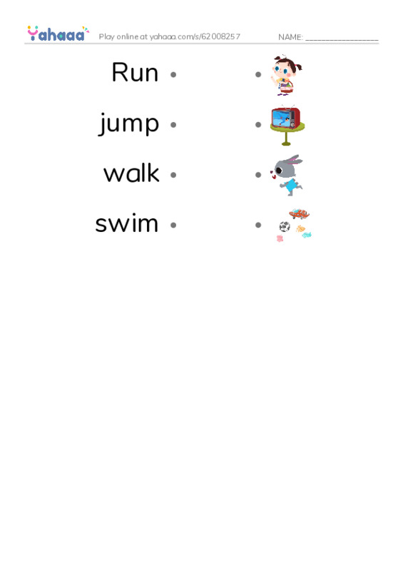 Draw a line to match worksheet for Activities