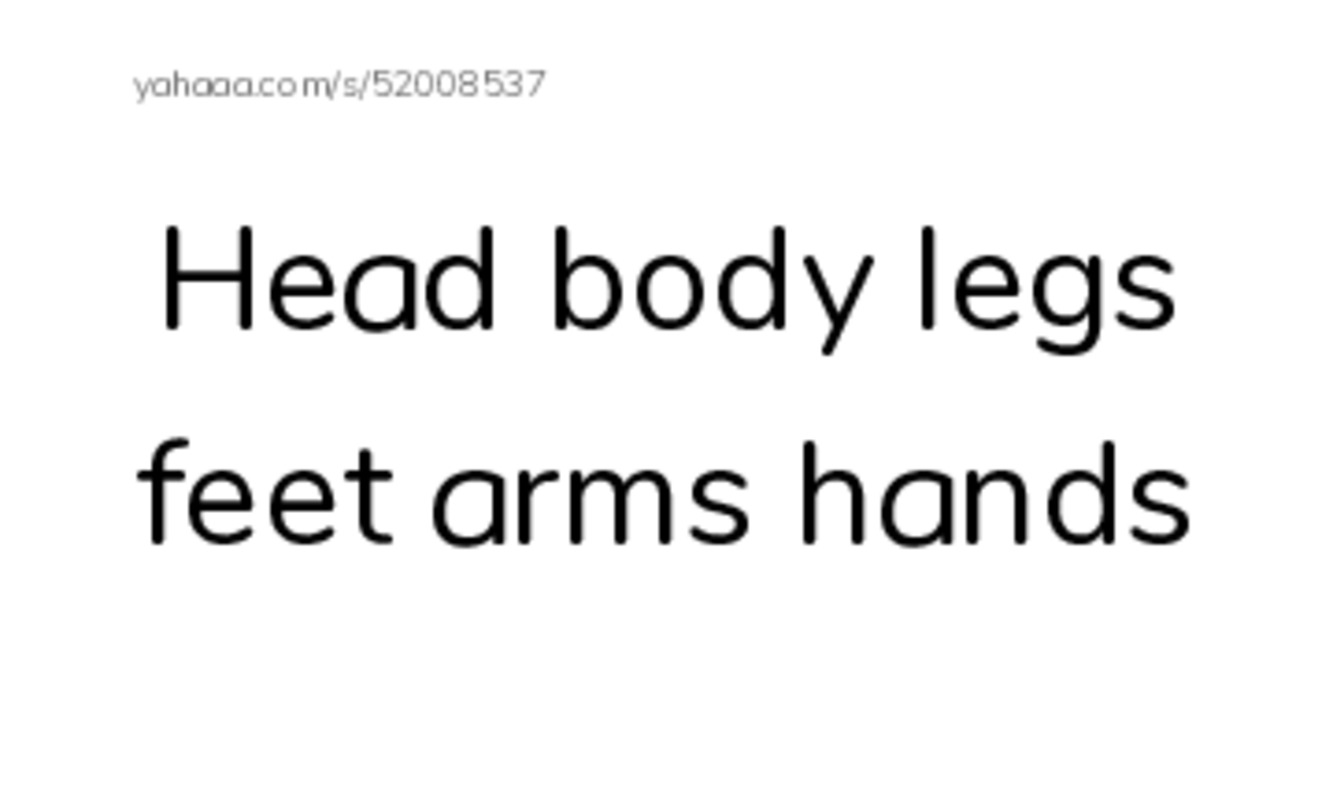 Index cards, words only worksheet for Body part