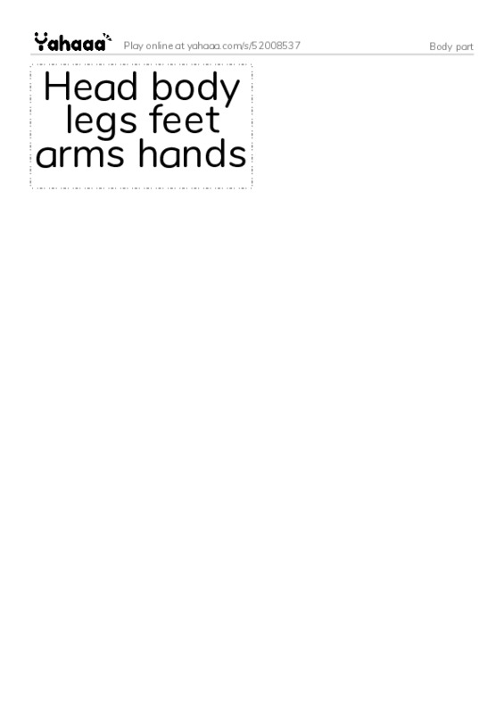 Word flashcards worksheet for Body part