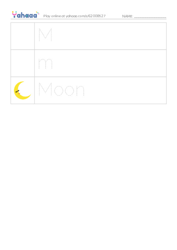 Picture and word rows worksheet for M  m word