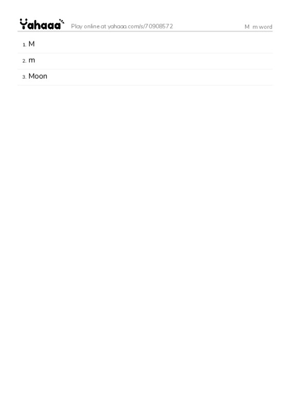 Word list with meanings worksheet for M  m word