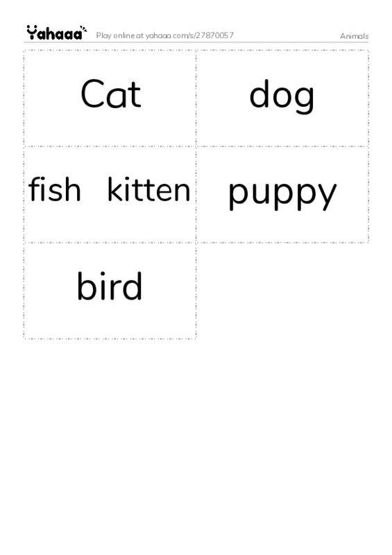 Word flashcards worksheet for Animals