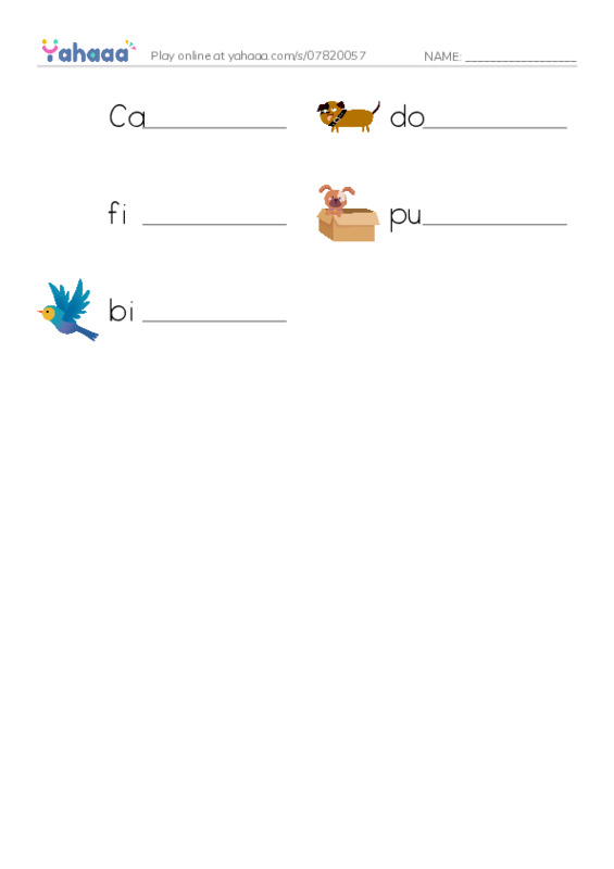 Write the word rows worksheet for Animals