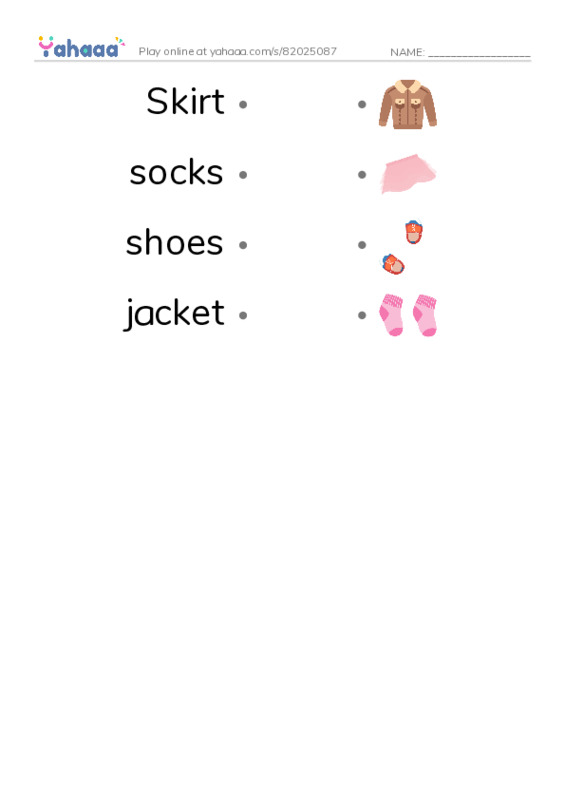 Draw a line to match worksheet for Clothes