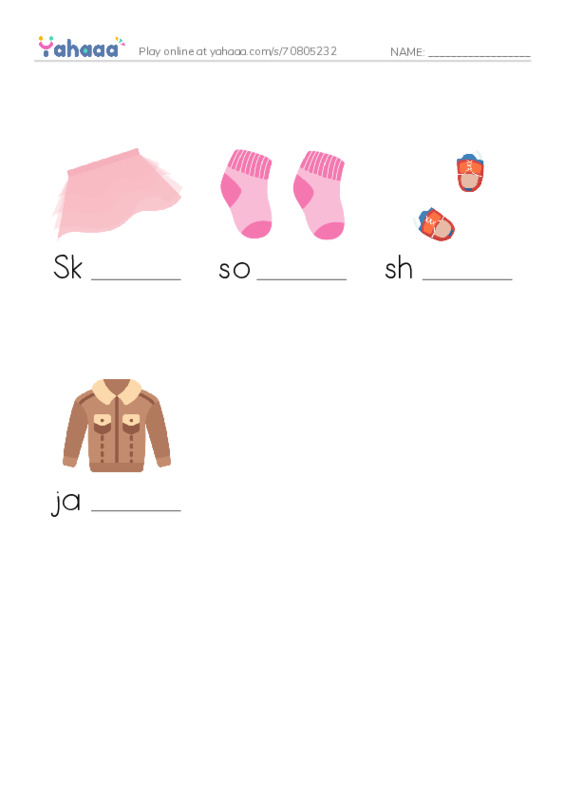 Finish the word worksheet for Clothes