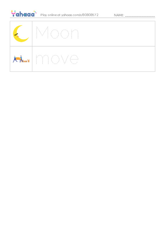 Picture and word rows worksheet for M