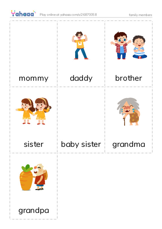 Picture flashcards worksheet for family members