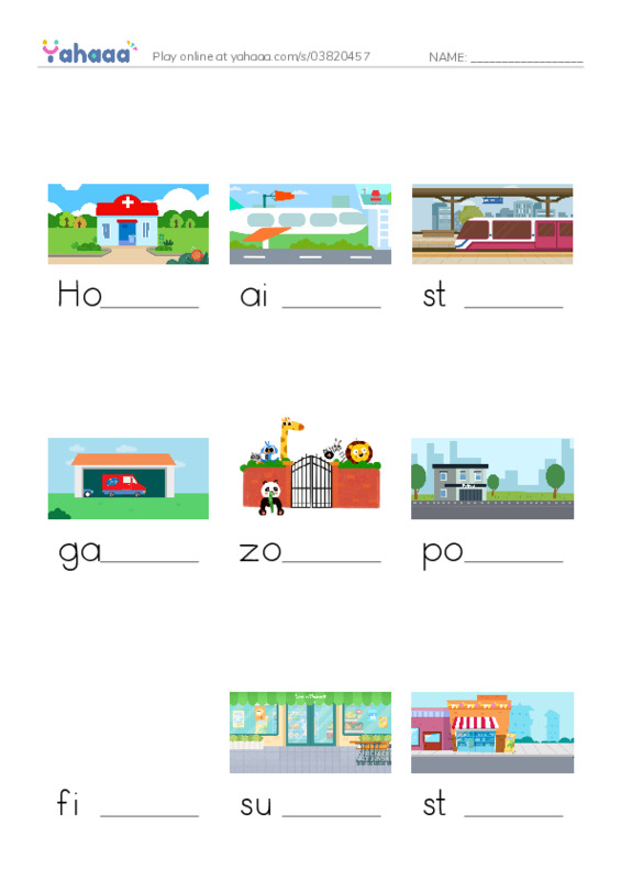 Places PDF worksheet to fill in words gaps