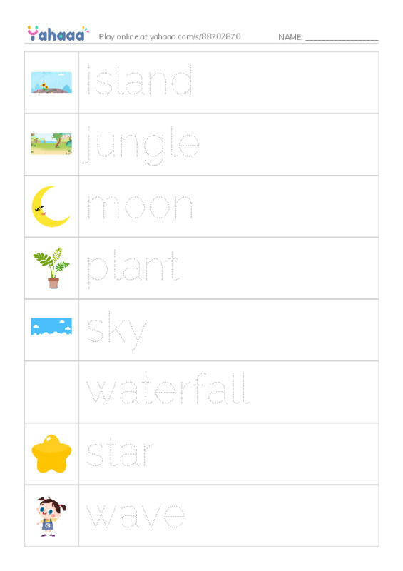 Picture and word rows worksheet for Natural Features