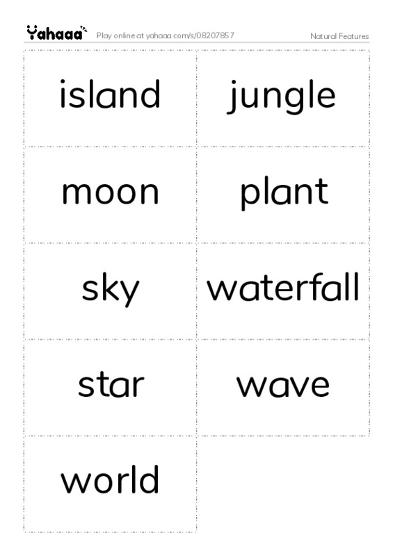 Word flashcards worksheet for Natural Features