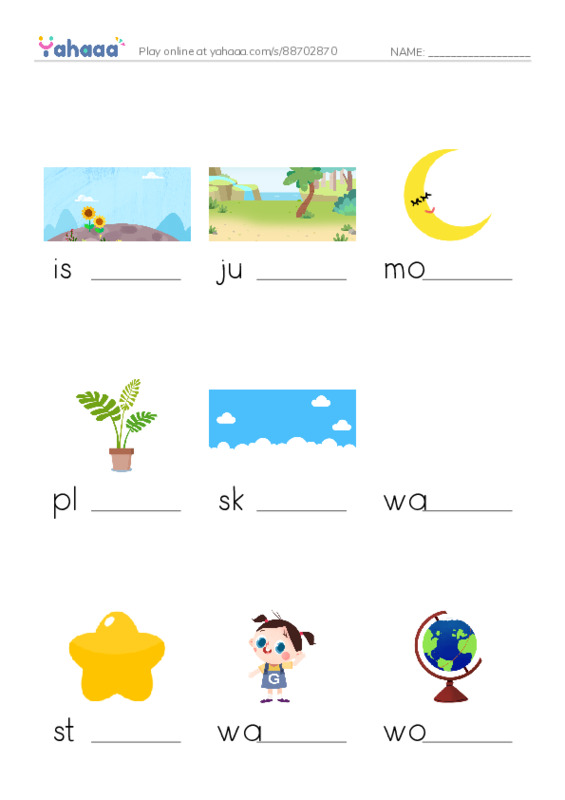 Finish the word worksheet for Natural Features