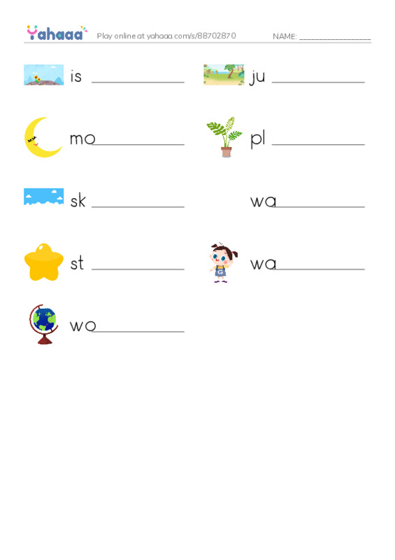 Write the word rows worksheet for Natural Features