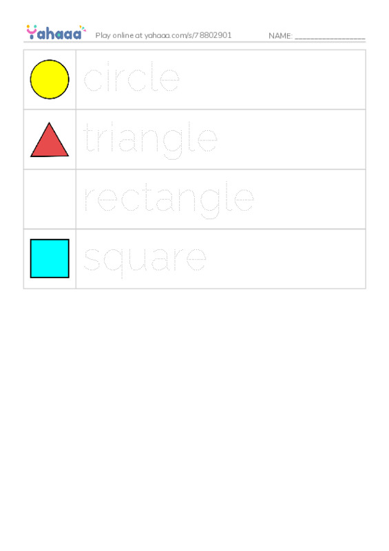 Picture and word rows worksheet for Shapes