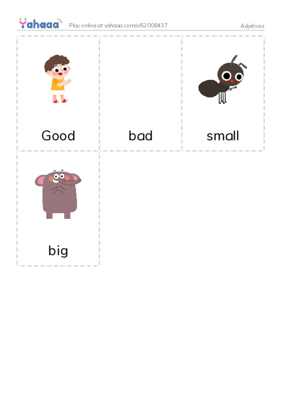 Picture flashcards worksheet for Adjetives