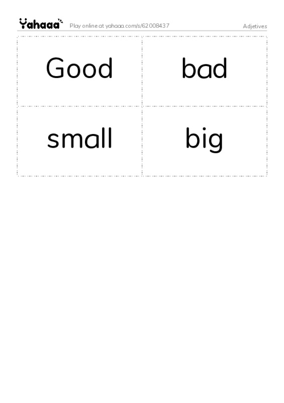 Word flashcards worksheet for Adjetives