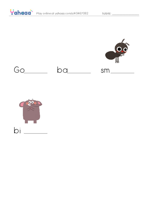 Finish the word worksheet for Adjetives