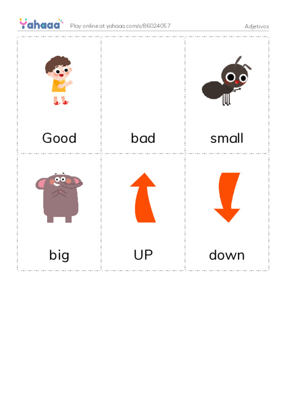 Picture flashcards worksheet for Adjetivos