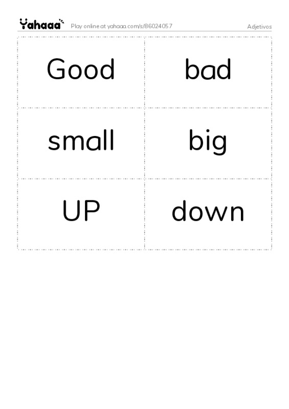 Word flashcards worksheet for Adjetivos