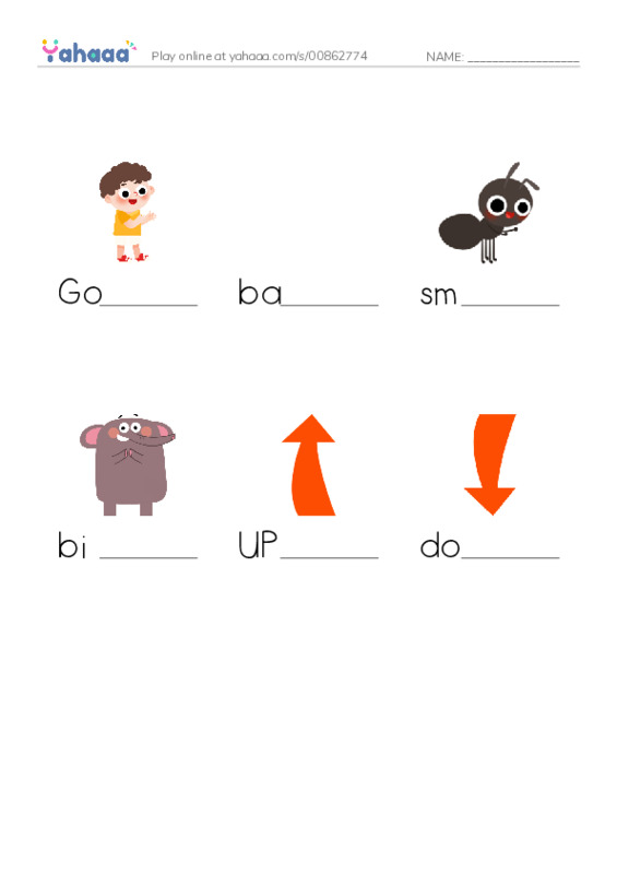 Finish the word worksheet for Adjetivos