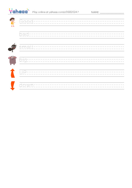 Handwriting lines worksheet for Adjetivos