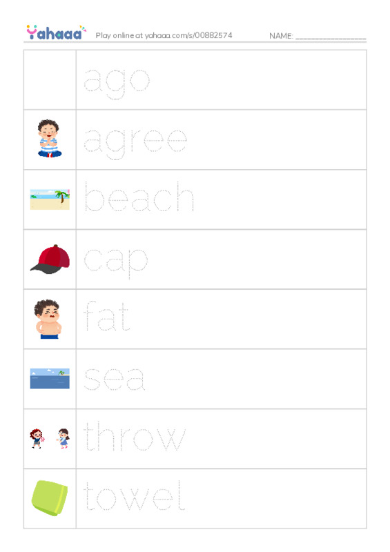 Picture and word rows worksheet for 1000 words book 2 unit 7