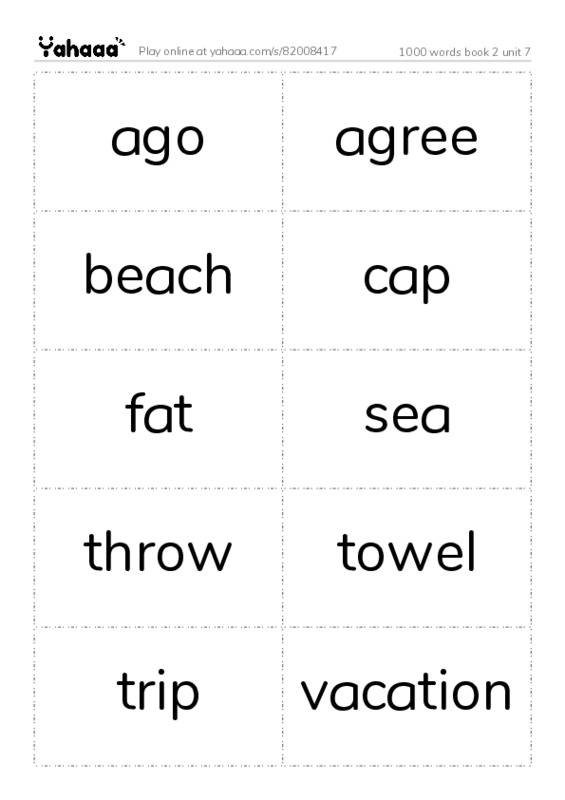 Word flashcards worksheet for 1000 words book 2 unit 7