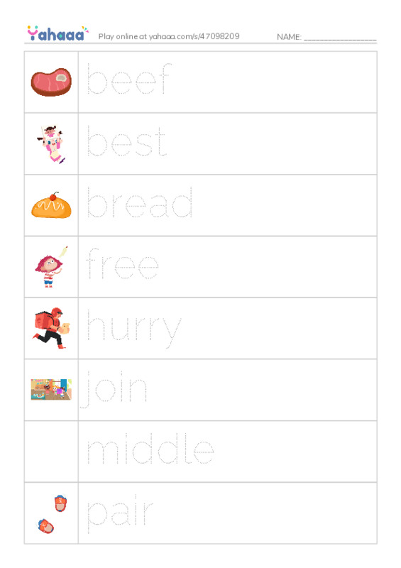 Picture and word rows worksheet for 1000 words book 2 unit 8