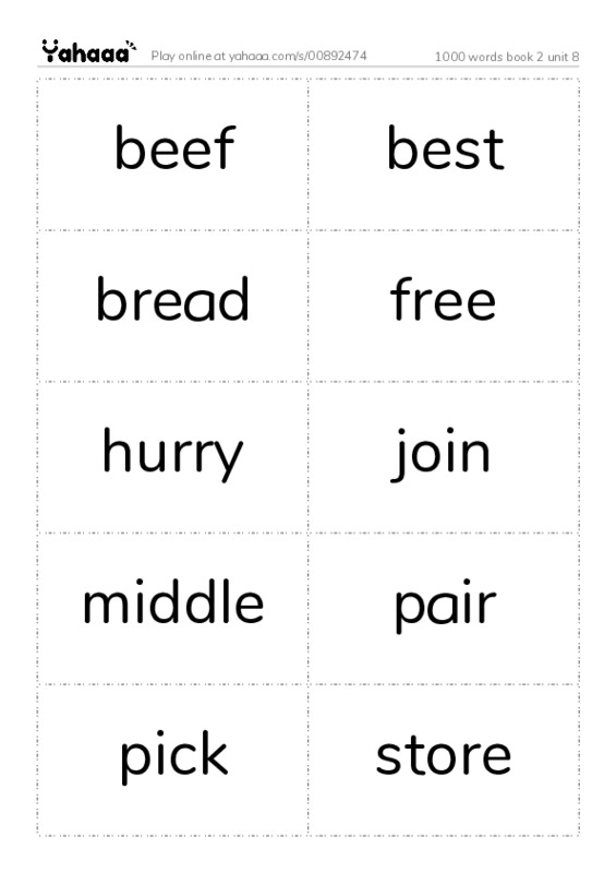Word flashcards worksheet for 1000 words book 2 unit 8