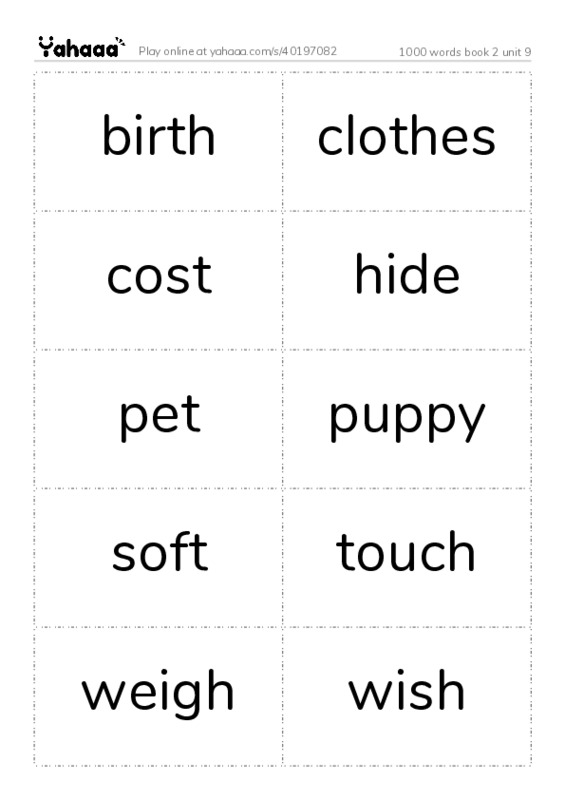 Word flashcards worksheet for 1000 words book 2 unit 9