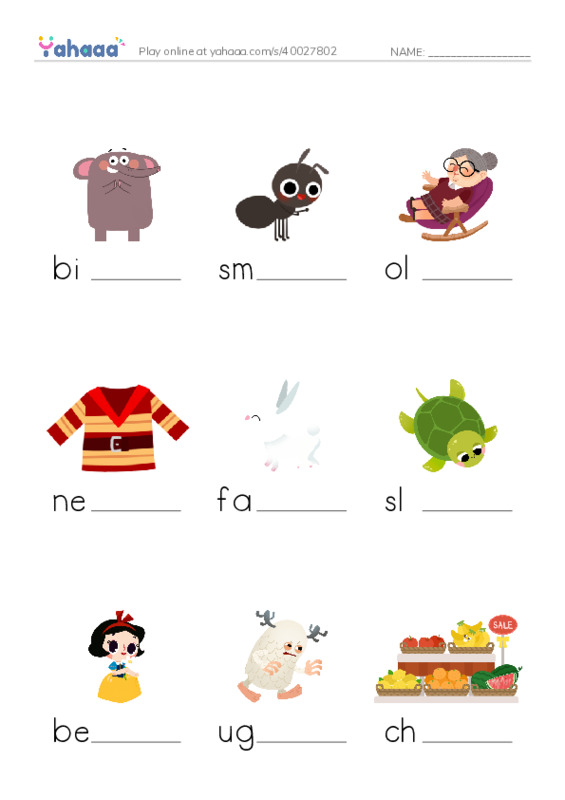 Finish the word worksheet for Common Adjectives