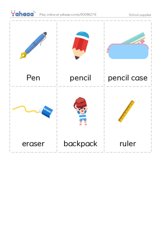 Picture flashcards worksheet for School supplies
