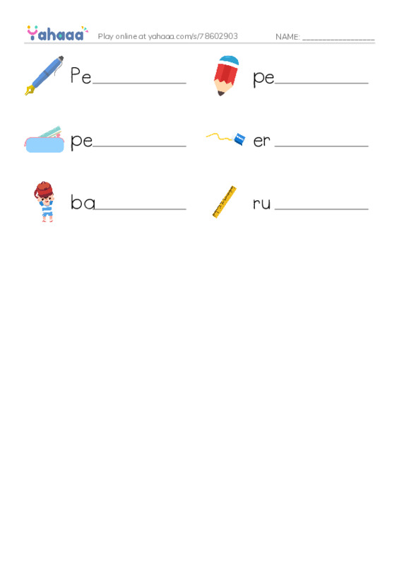 Write the word rows worksheet for School supplies