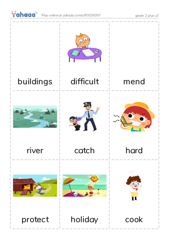 Picture flashcards worksheet for grade 2 plus u3