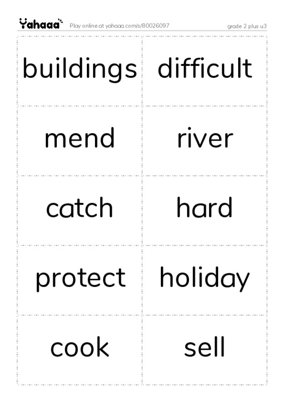 Word flashcards worksheet for grade 2 plus u3