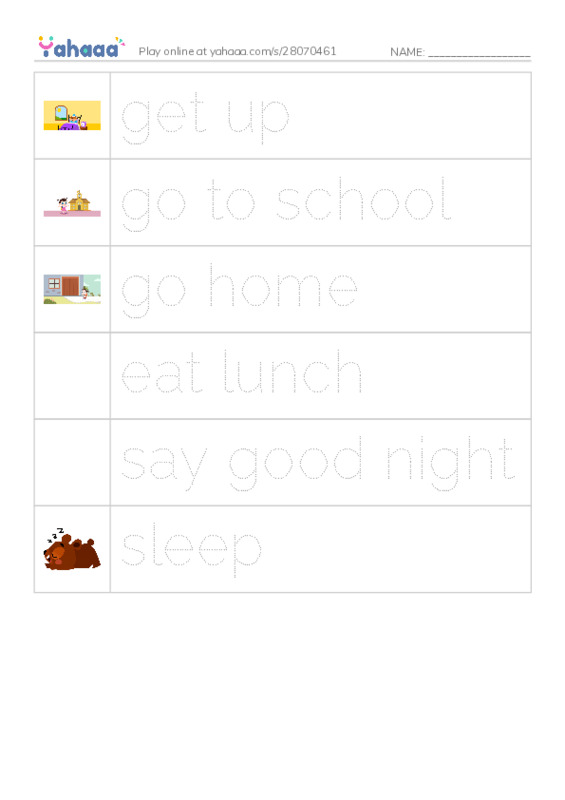 Picture and word rows worksheet for grade2 u5