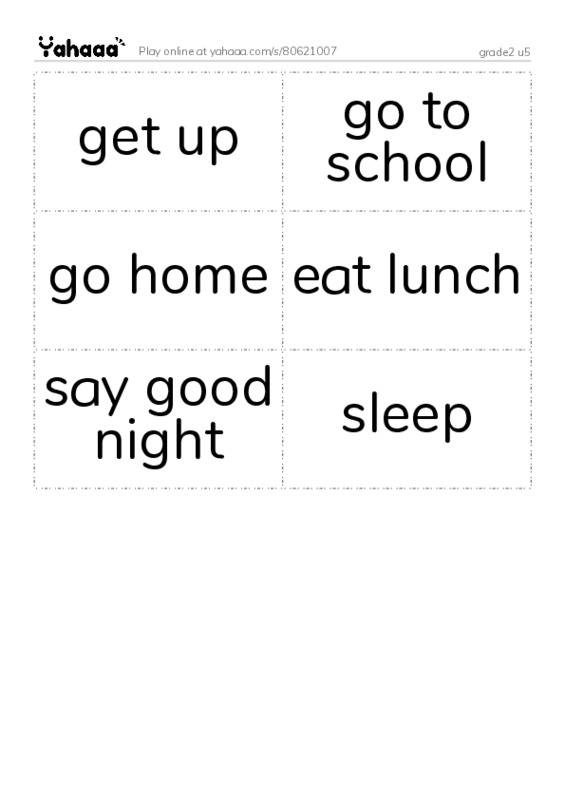 Word flashcards worksheet for grade2 u5