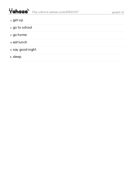 Word list with meanings worksheet for grade2 u5