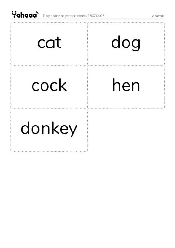 Word flashcards worksheet for animals