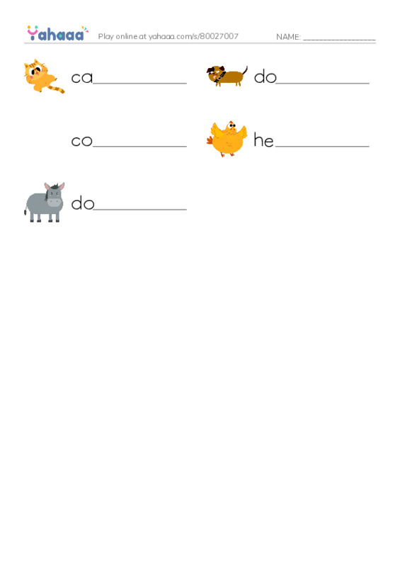 Write the word rows worksheet for animals