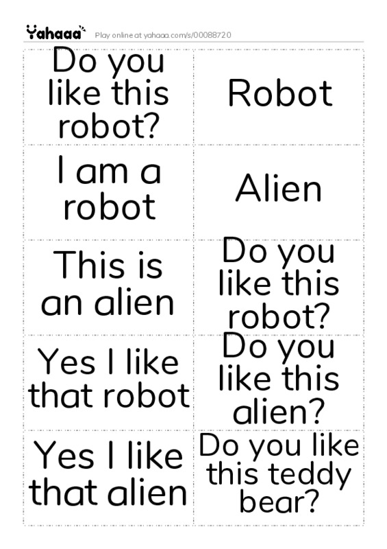 Word flashcards worksheet for Do you like this robot?, Robot, I am a robot and 9 more