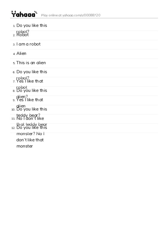 Word list with meanings worksheet for Do you like this robot?, Robot, I am a robot and 9 more