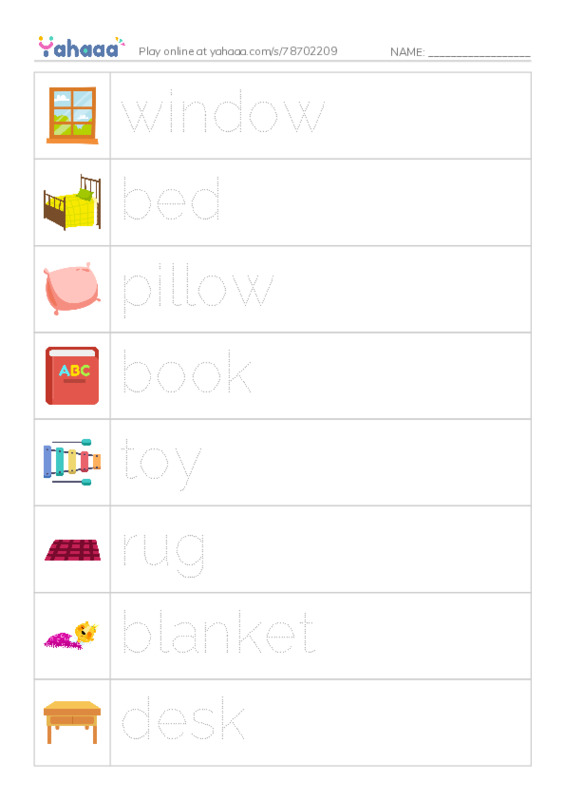 Picture and word rows worksheet for one