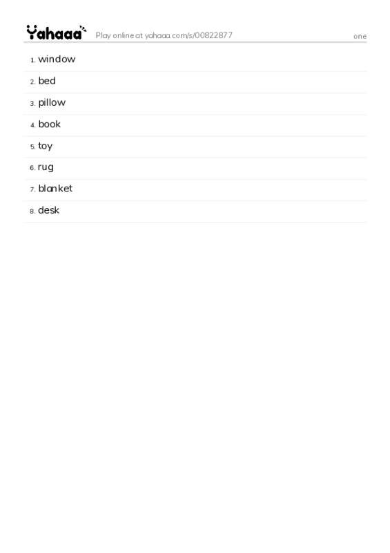 Word list with meanings worksheet for one