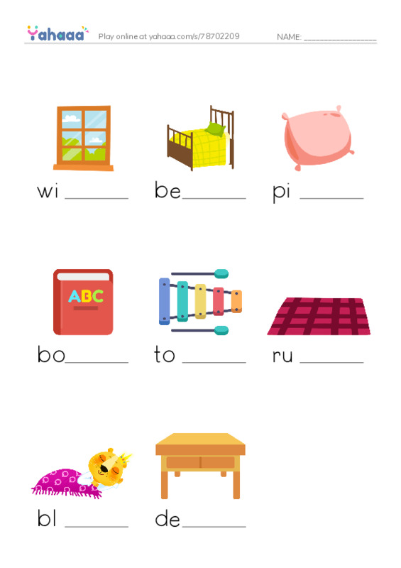 Finish the word worksheet for one